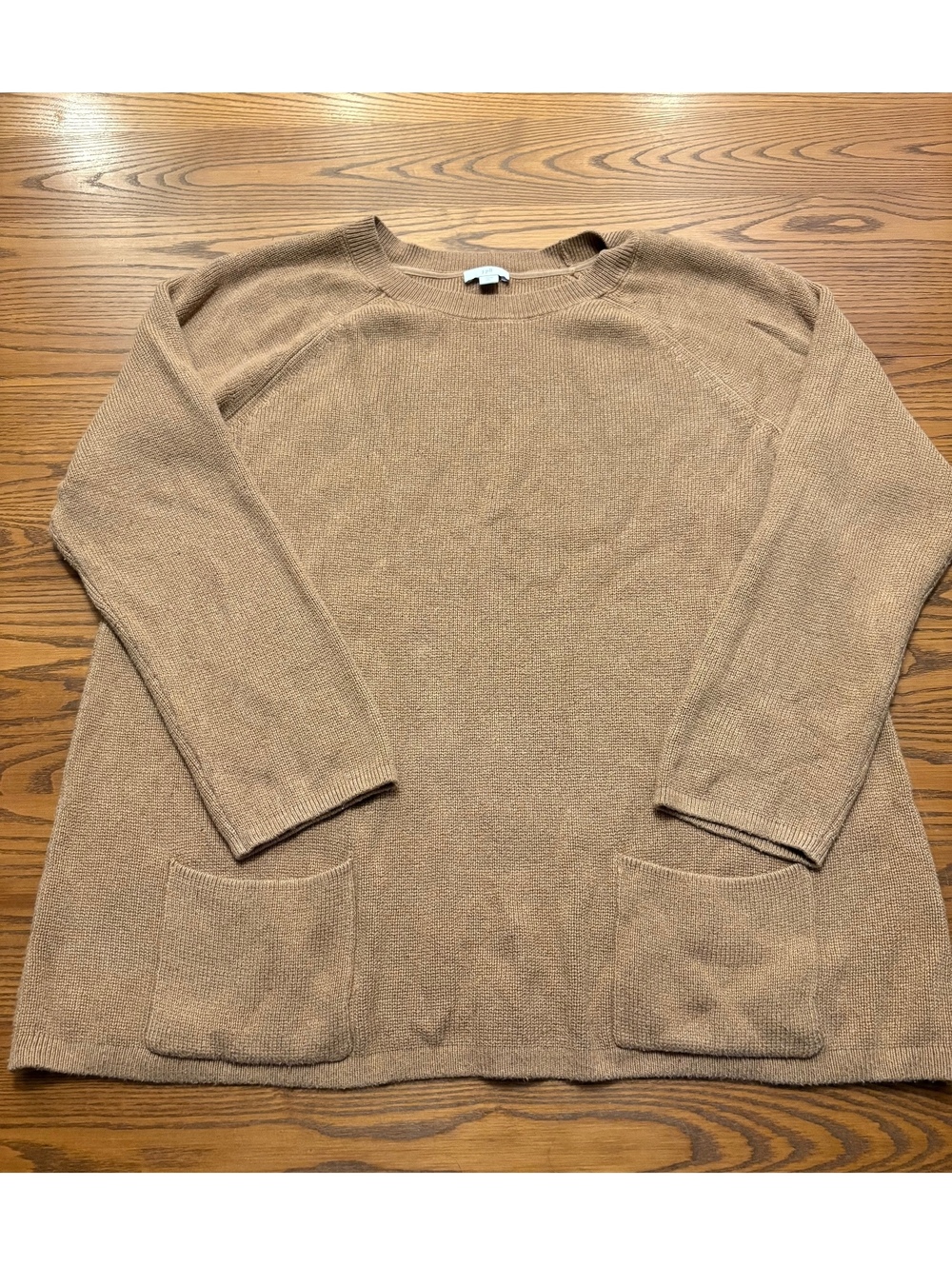 J.Jill Tan Brown Cotton Blend Long Sleeve Crewneck Pocket Sweater Large Tall
